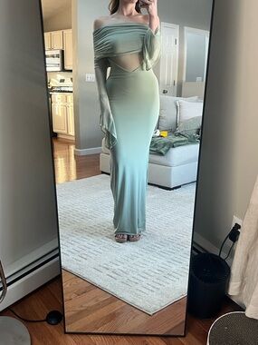 Meshki Sage Green Off-Shoulder Maxi Dress